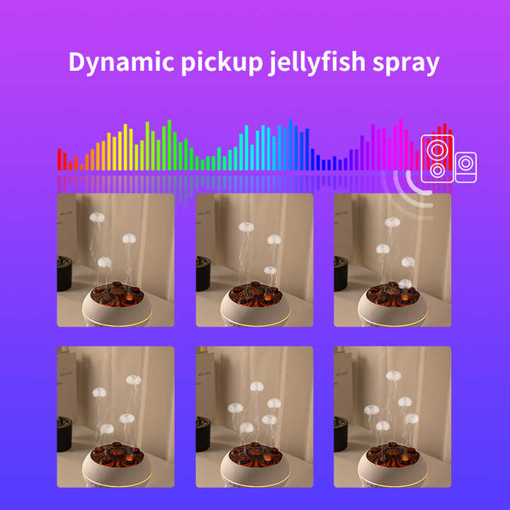 Jellyfish mist pattern shifting with sound across six panels