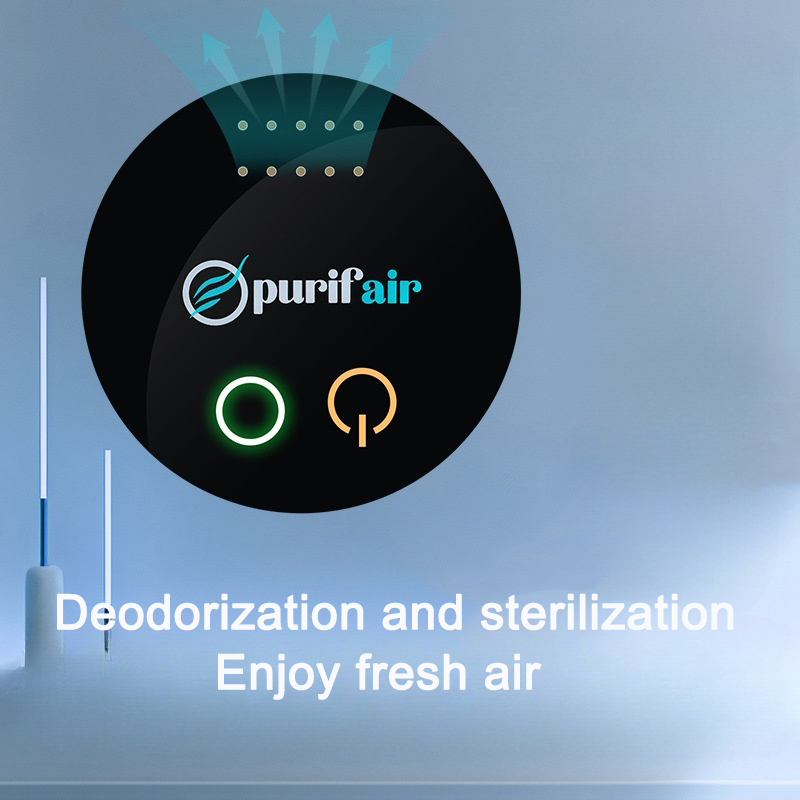 Purifier with airflow arrows from the top vent and deodorization text