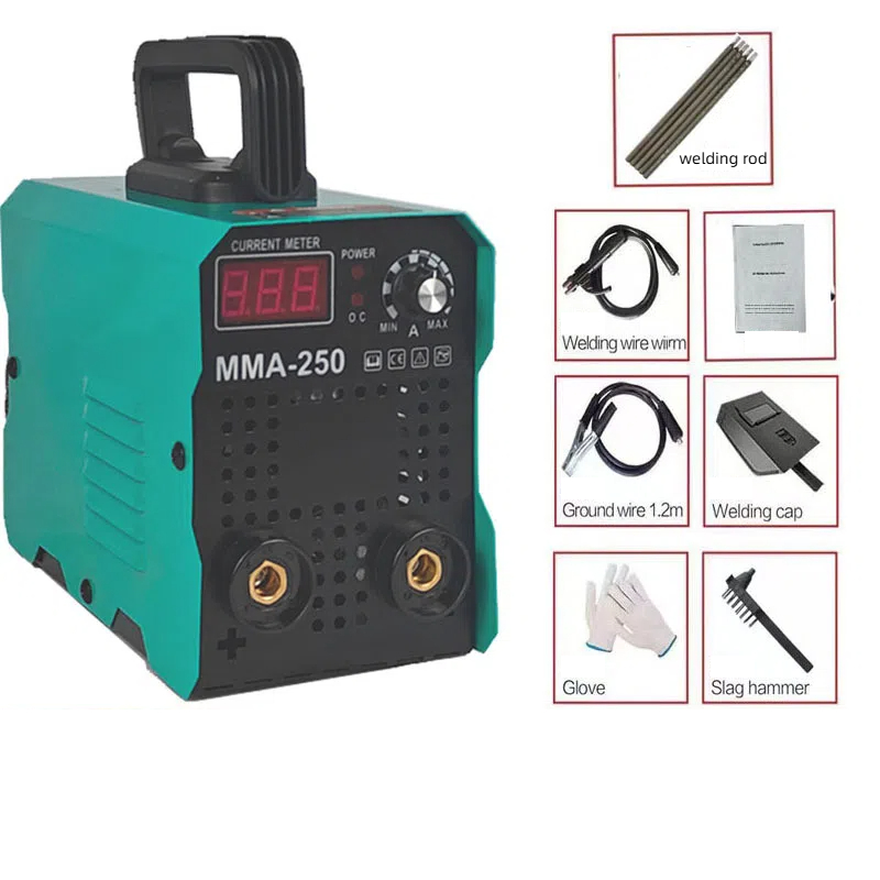 Close-up of MMA-250 rotary amperage dial and digital current meter