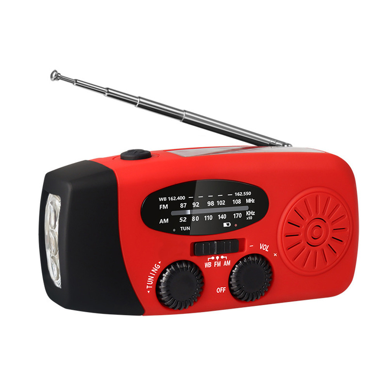 Portable multi - func hand - crank, emergency gen, solar radio, shockproof, FM/AM/WB/NOAA, power