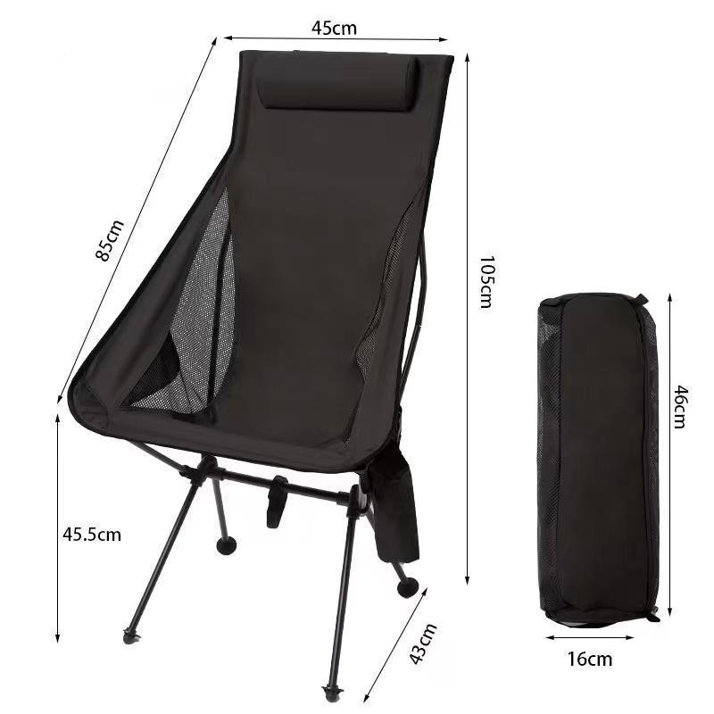 Folding camping chair with headrest. Lightweight, aluminum alloy, for travel and fishing. Outdoor