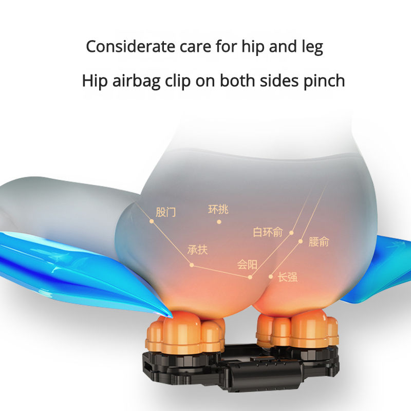 Close-up of hip and leg airbag clips pressing on tired muscles