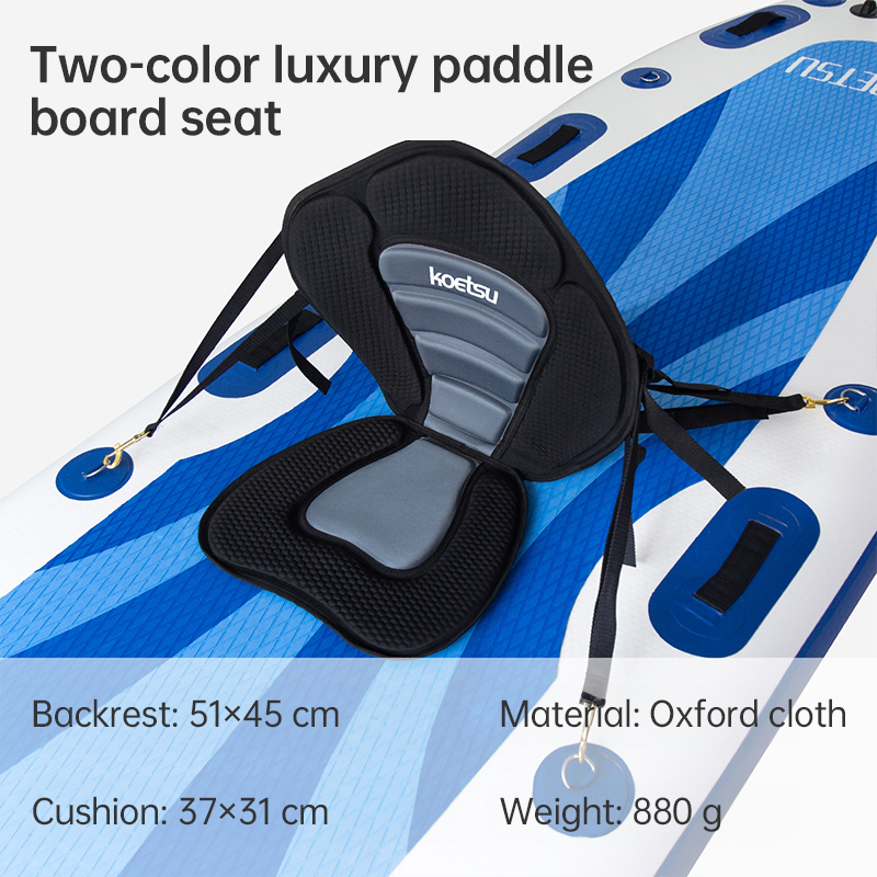 Adjustable padded seat for kayaks, paddleboards, canoes, with backrest, suitable for kayak, canoe