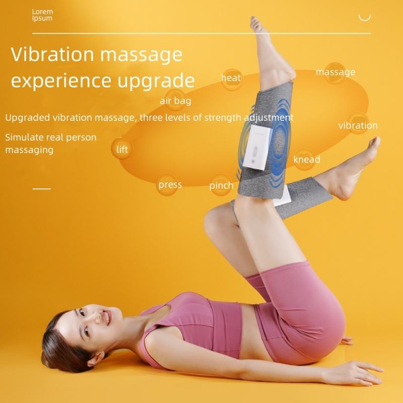 Massage modes shown on a leg wrap with heat, vibration and air labels