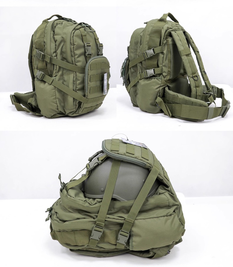 Assault pack ready to carry with straps adjusted for wear