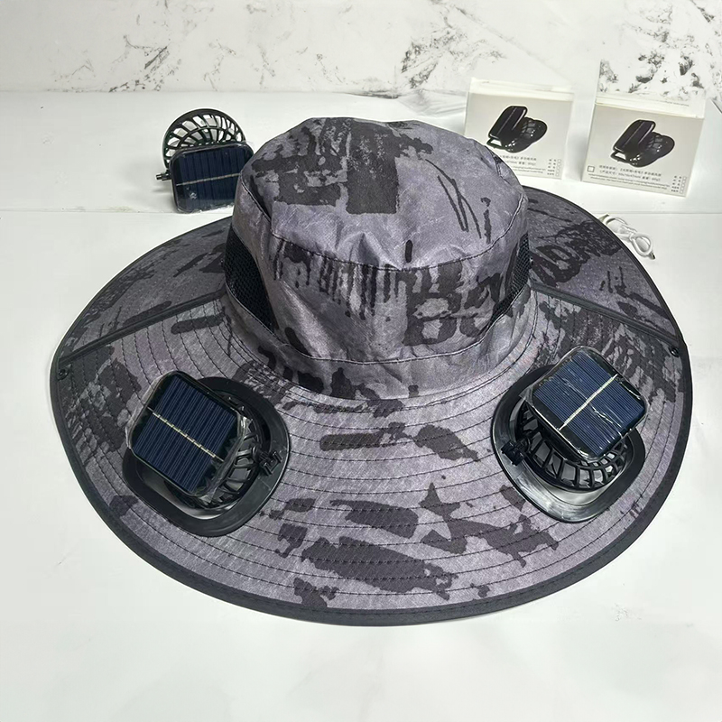 Solar fan hat: wide - brim bucket hat with 2 solar fans, men’s summer cap for outdoor fishing