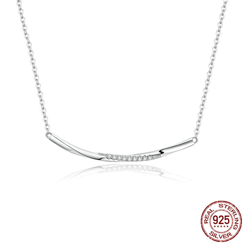 Smiling geometric necklace s925 silver collarbone chain