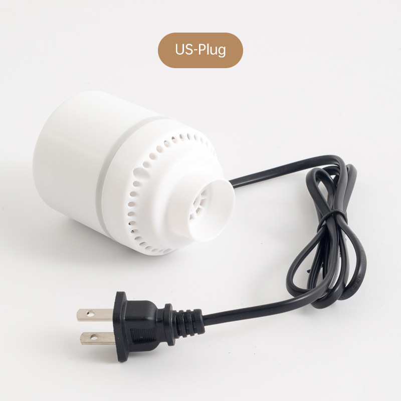 White electric vacuum pump with US two-blade plug and black cord