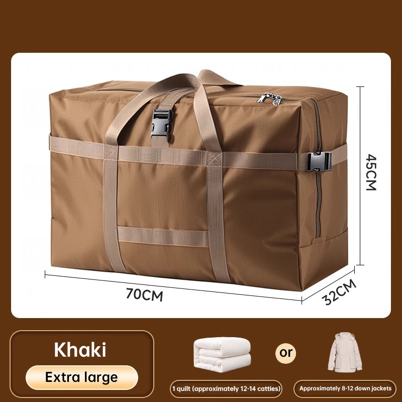 Khaki oxford storage bag with capacity icons for a quilt and down jackets