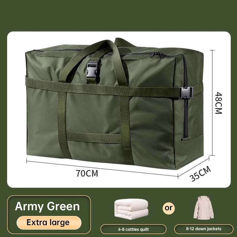 Army green oxford storage bag with dimension and capacity callouts