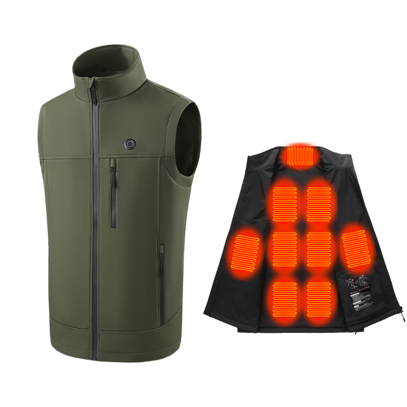 Men Women 9 Areas Heated Vest USB Charging Heated Jacket Washed Keep Warm Hiking Vest Winter Fishing
