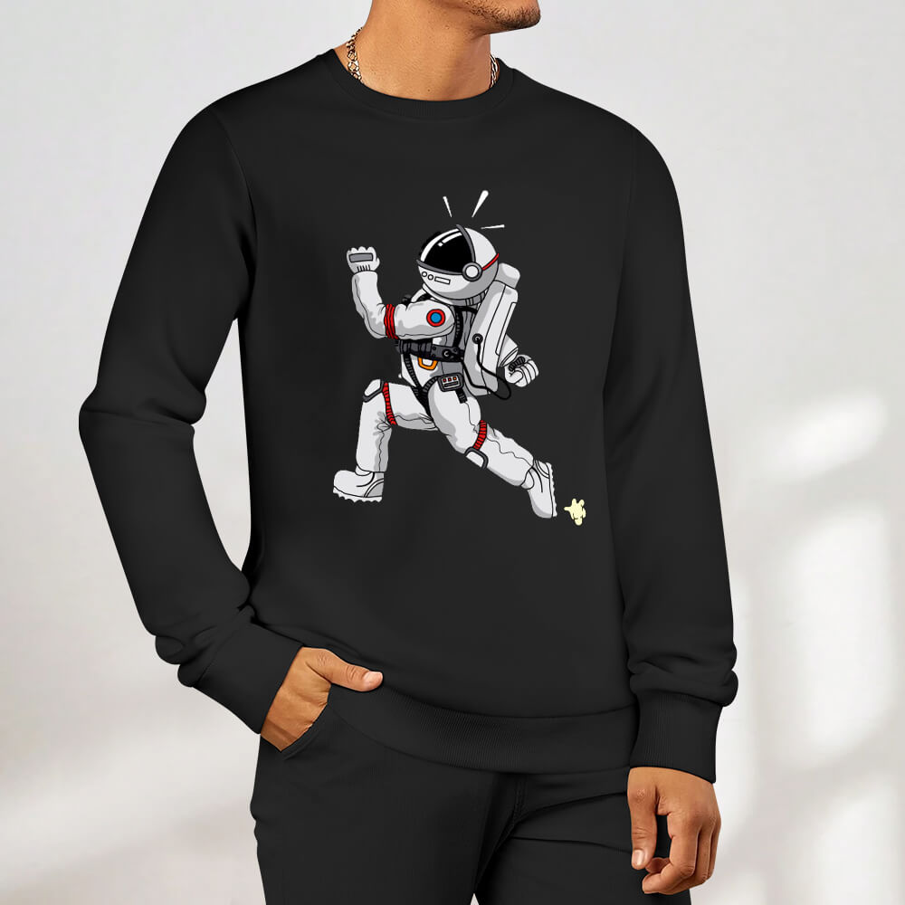 Men's black heavy cotton long sleeve shirt. Soft, breathable, and comfortable round neck design.