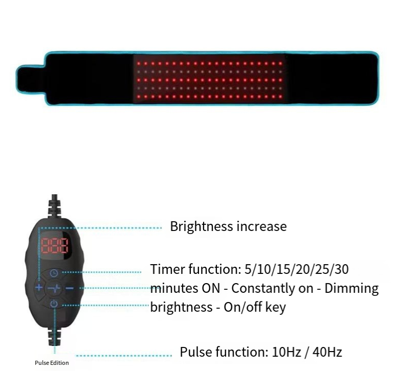 Lit red LED array across the belt showing full light coverage