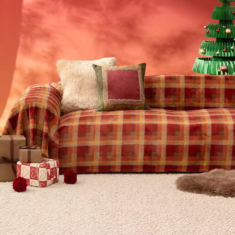 Red sofa cover cloth winter Christmas plush sofa cover cloth, blanket