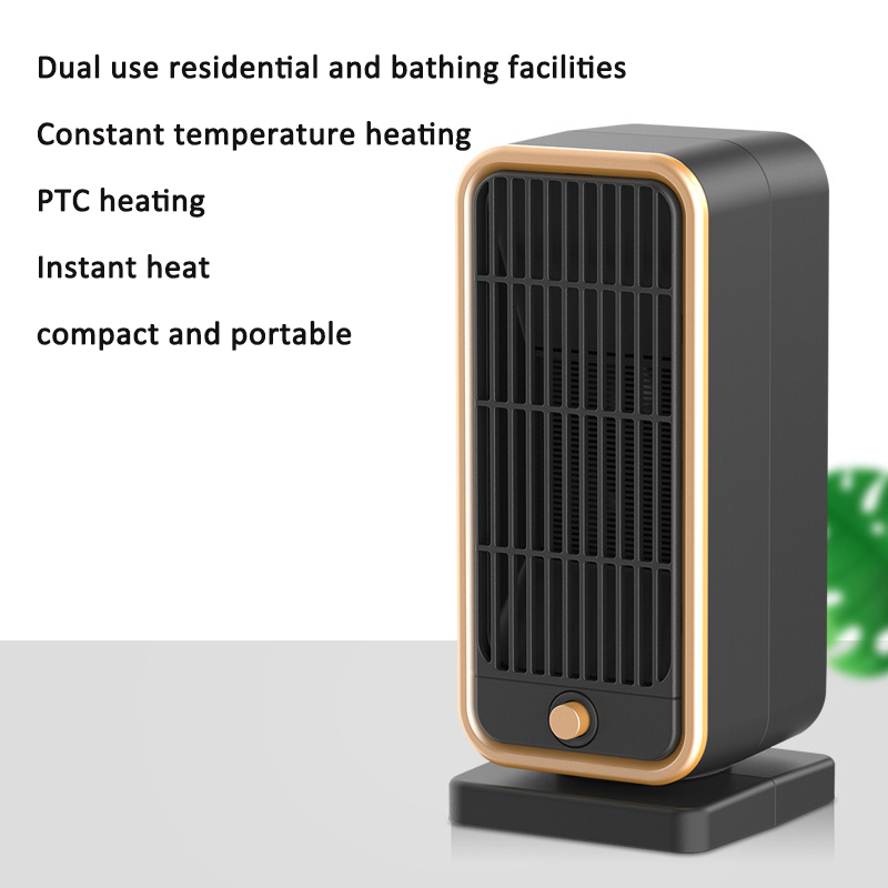 Compact tower heater with key heating and portability features listed