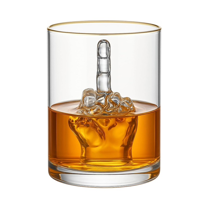 Middle Finger Whiskey Glass with 3D Finger Inside - Funny Novelty Glass for Bourbon Scotch