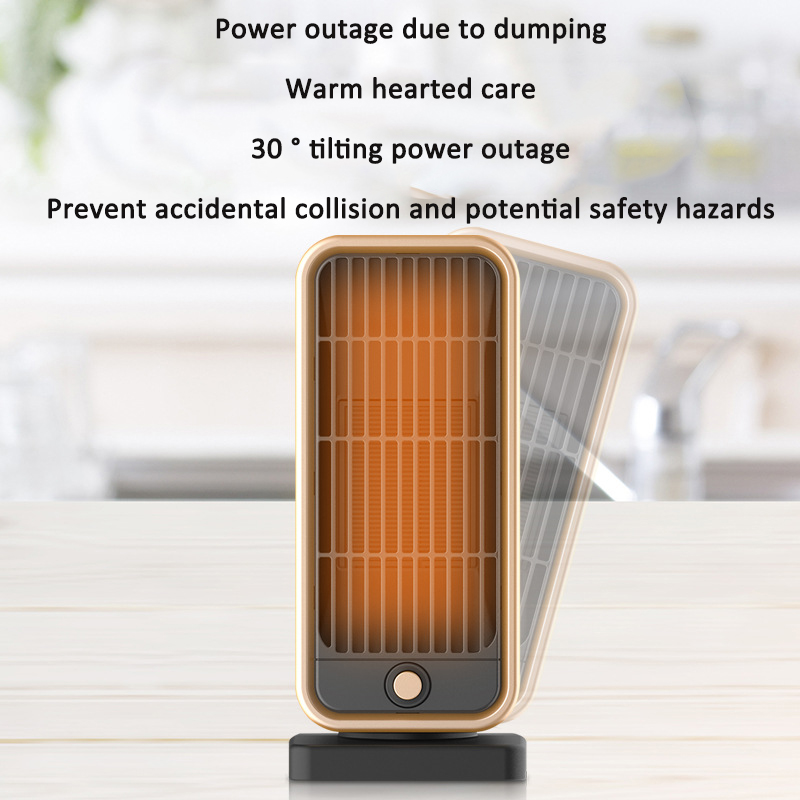 Heater tilted to 30 degrees with glowing element visible inside the grille