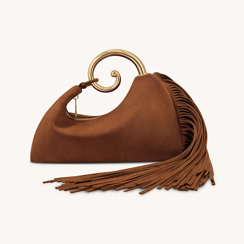 Vintage Winter Women's Bag - Fashionable Synthetic Suede Purse with Leather Tassels, Elegant Outdoor