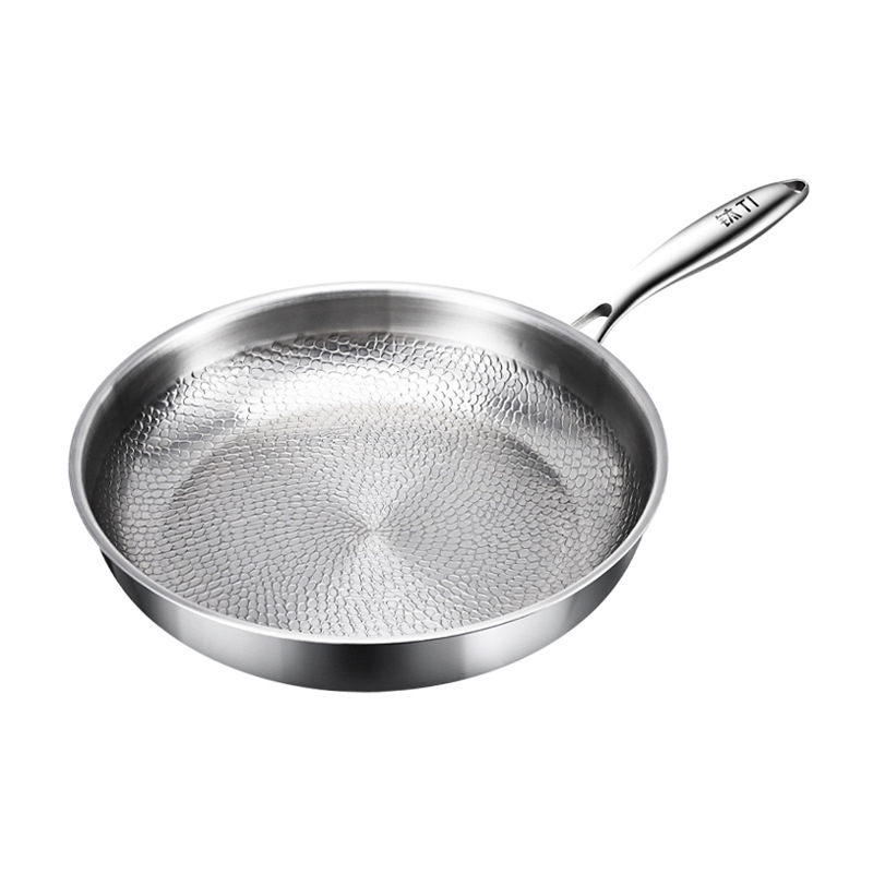 Uncoated titanium steel hammer patterned titanium frying pan with content, non stick pan