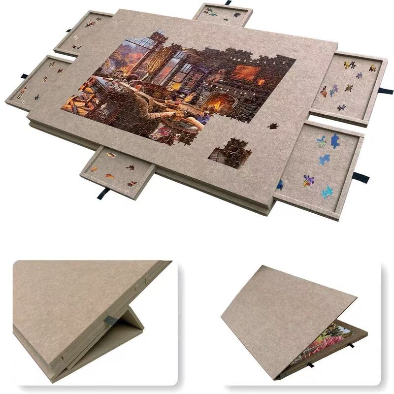 Large-Capacity 6-Drawer Puzzle Organizer - Foldable Puzzle Board with Storage Box & Display Stand