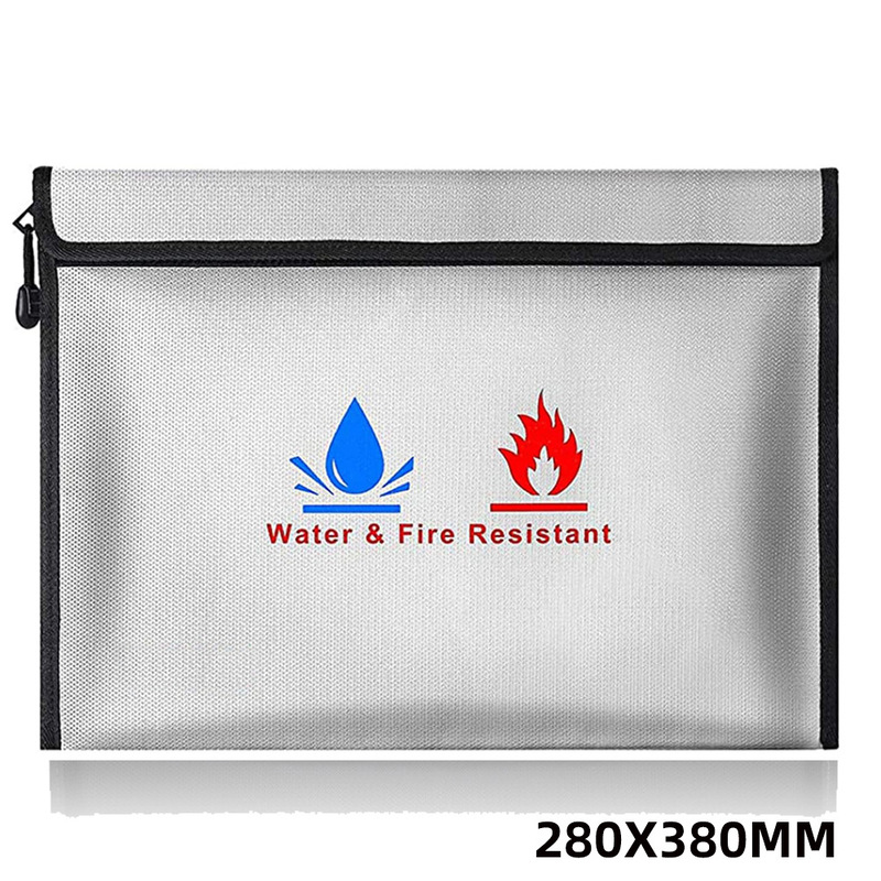 Fireproof & Waterproof Bag, File Storage Bag with Zipper for Certificates, Money, Cards(black,silver)