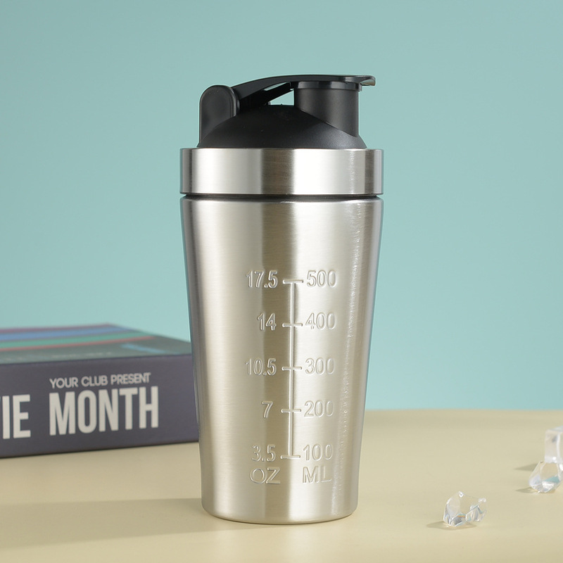 Stainless Steel Protein Shaker Bottle 17oz 25oz Leak‑Proof Gym Mixer Cup