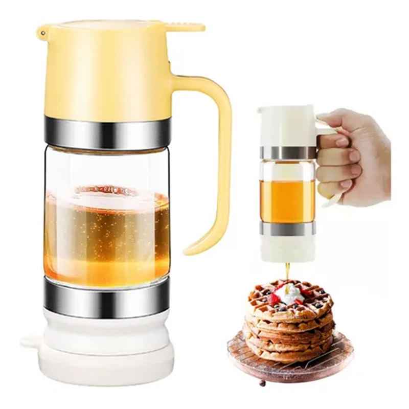300ml Durable Glass Honey Dispenser with Handle, Transparent, Drip-Proof Press Pump for Bread, Honey