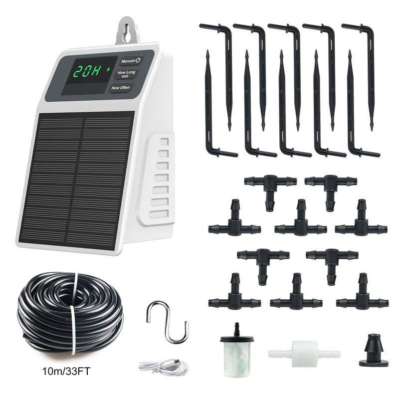 Solar Drip Irrigation System - Auto Watering Timer for Hanging Plants, Balcony & Greenhouse Use