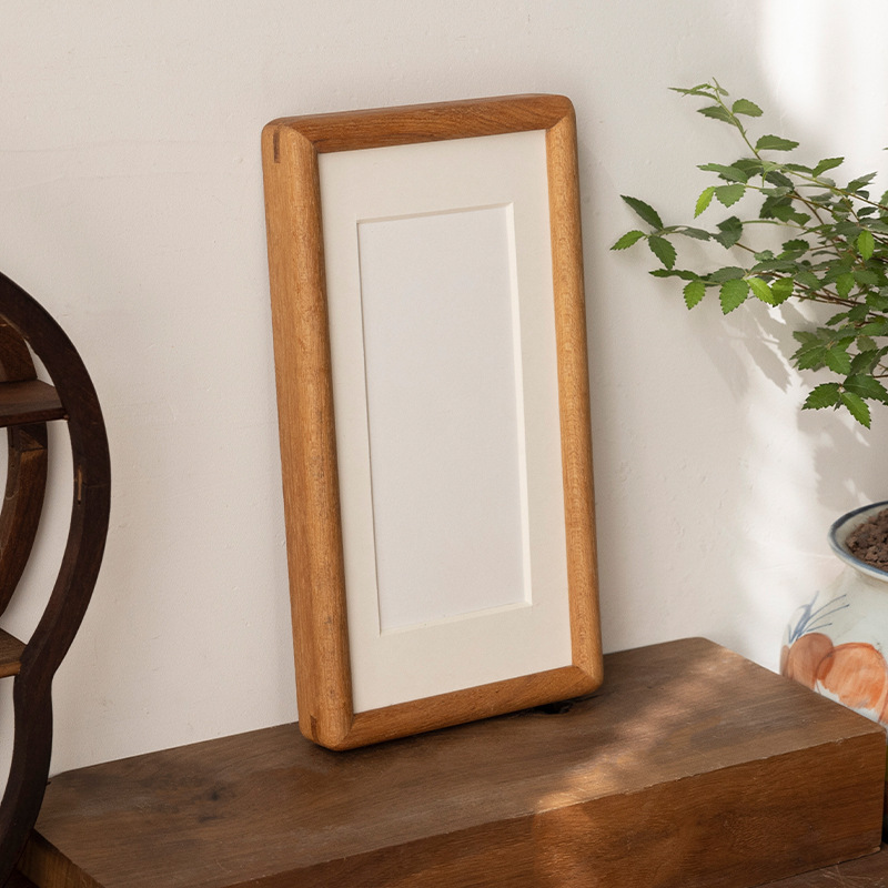 Solid Wood Desk Photo Frame - Black Walnut & Teak Finish, Rectangular Tabletop Picture Frame for