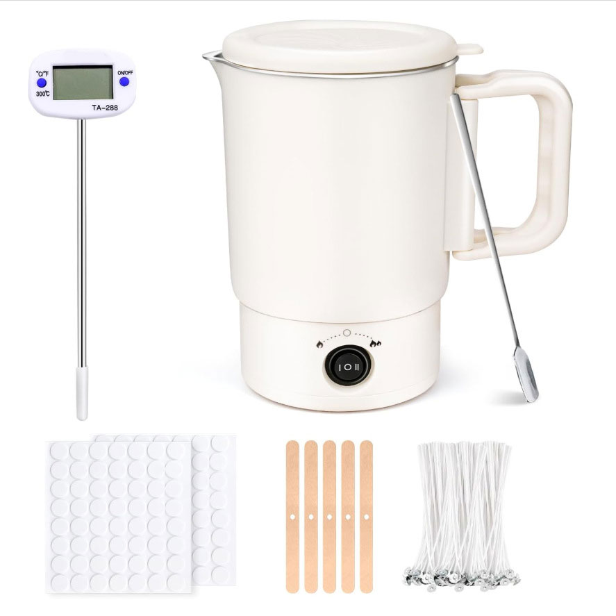 A47U 800ml Electric Wax Kettle, Candle Making Pouring Pot with Thermometer, DIY Craft Tool Kit for