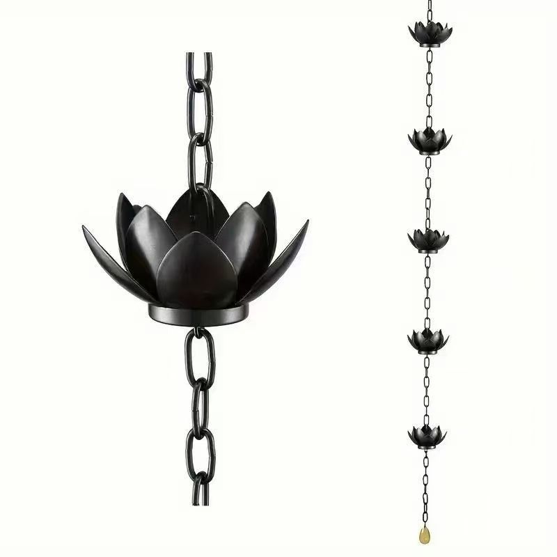 Metal Lotus Rain Chain for Gutters, 8.5ft Decorative Downspout Extension, Garden Outdoor Water