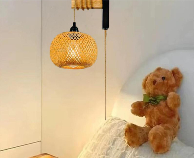 Inserted bamboo woven wall lamp, wooden art tea room, homestay lighting, Japanese rattan woven retro