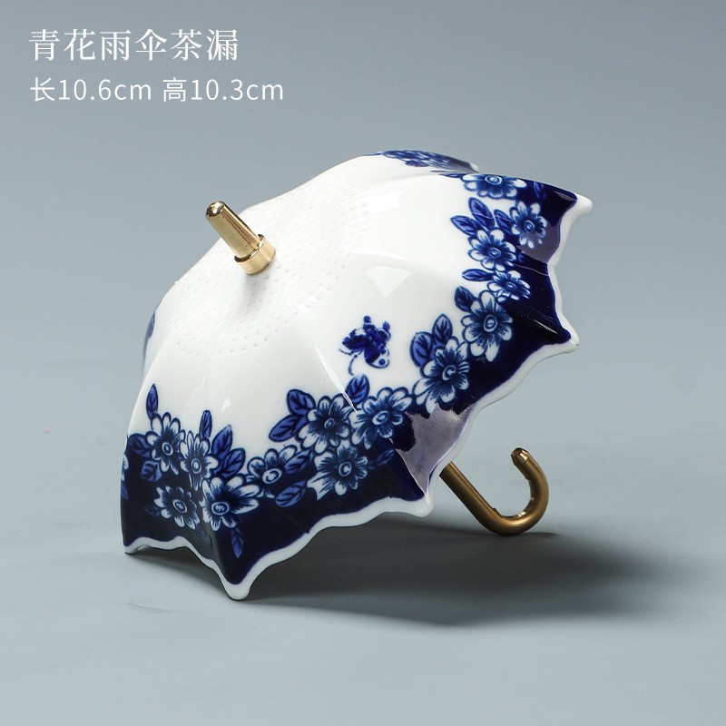 Blue &amp; White Porcelain Umbrella Tea Strainer with Tassel &ndash; Chinese Style Ceramic