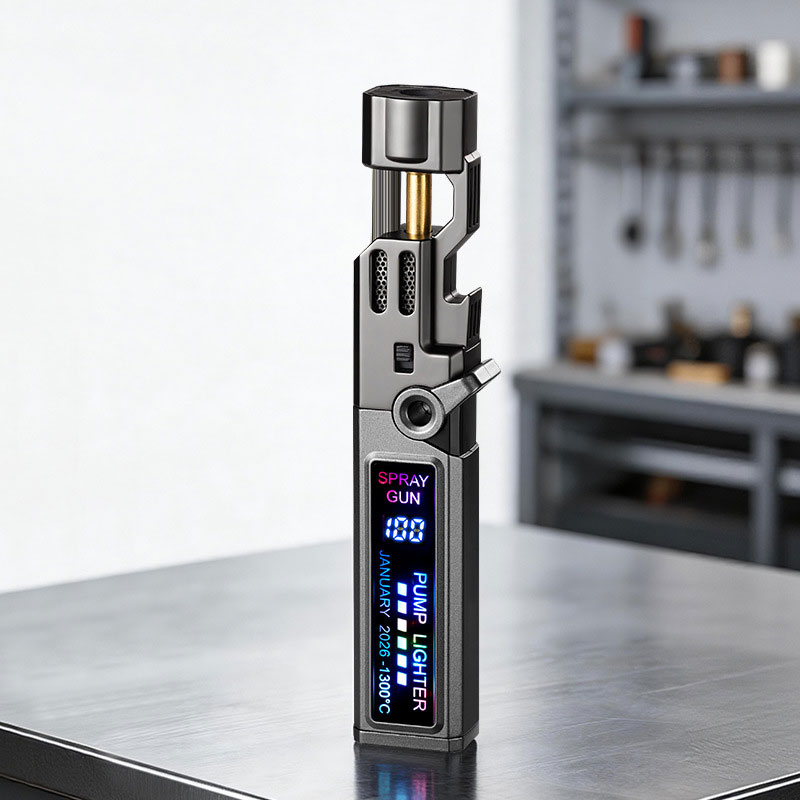 Windproof High‑Temperature High‑Power Outdoor Torch Lighter with LED Digital Display, Metal Body &