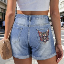 Light-Wash Blue Denim Shorts (Right Pocket Print) Made in USA Ships to USA Only