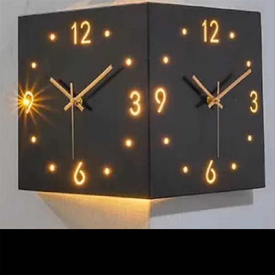 Nordic Dual‑Glow Corner Clock, Silent LED Wall Clock, Modern Minimalist Home Decor for Living Room