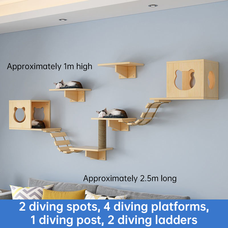 Wall-Mounted Cat Hammock & Sisal Scratch Post Set – Space-Saving Cat Activity Shelves, Climbing Tree