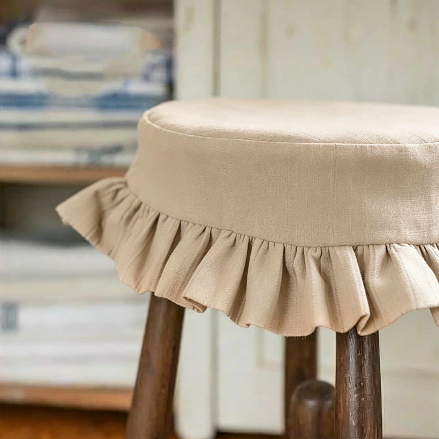 Round stool cover ruffled pink makeup stool cover dressing table chair