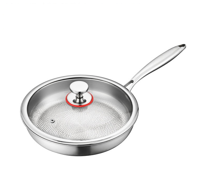 Titanium pan, flat bottomed frying pan, uncoated stainless steel household stir fry pan, non stick