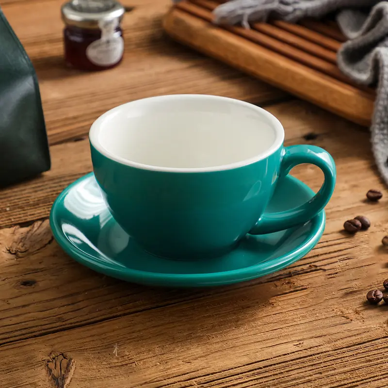 Taza de cerámica con plato, Azul lago