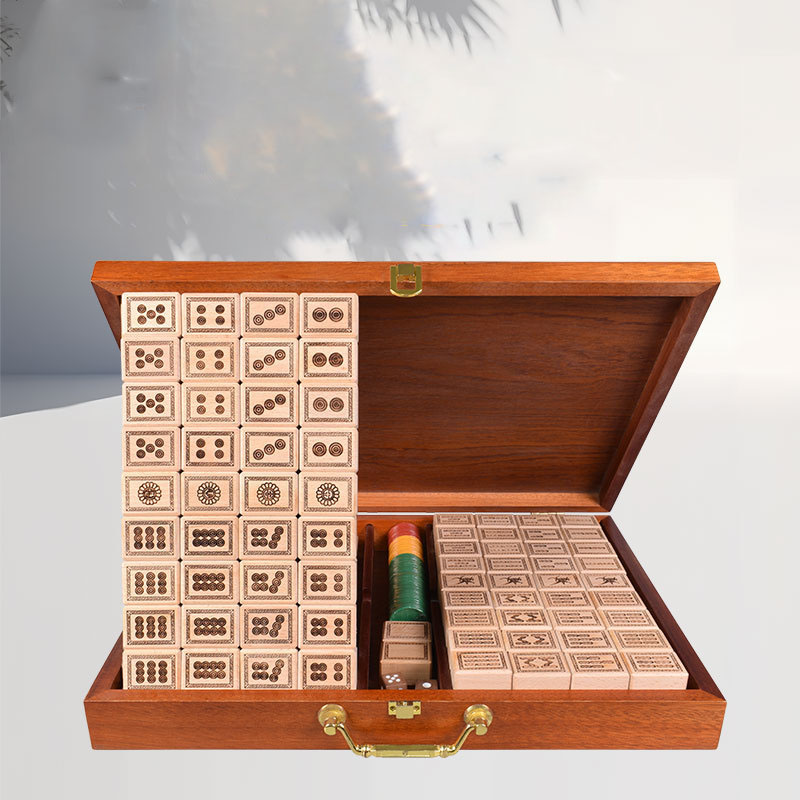 Solid Beech Wood Mahjong Set, Hand‑cranked Mahjong Tiles for Home Use
