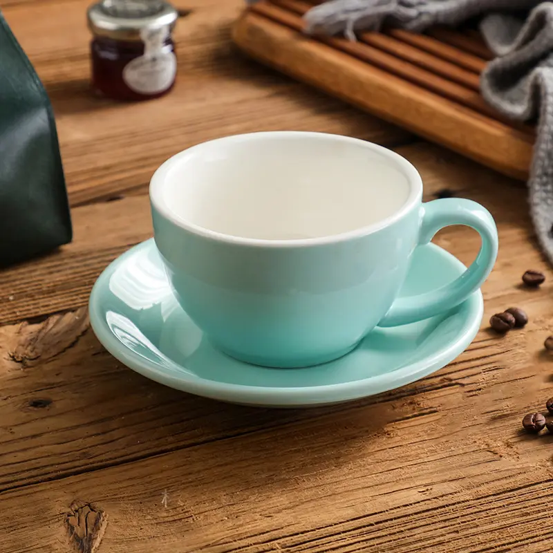 Taza de cerámica con plato, Azul cielo