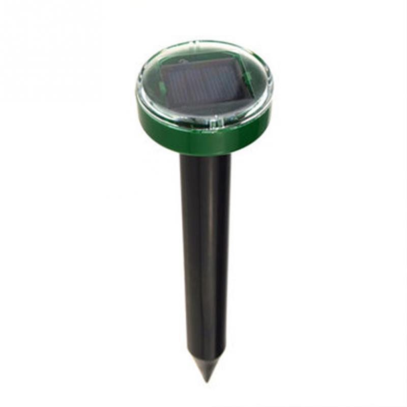 Solar ultrasonic repeller stake with clear solar cap and pointed spike