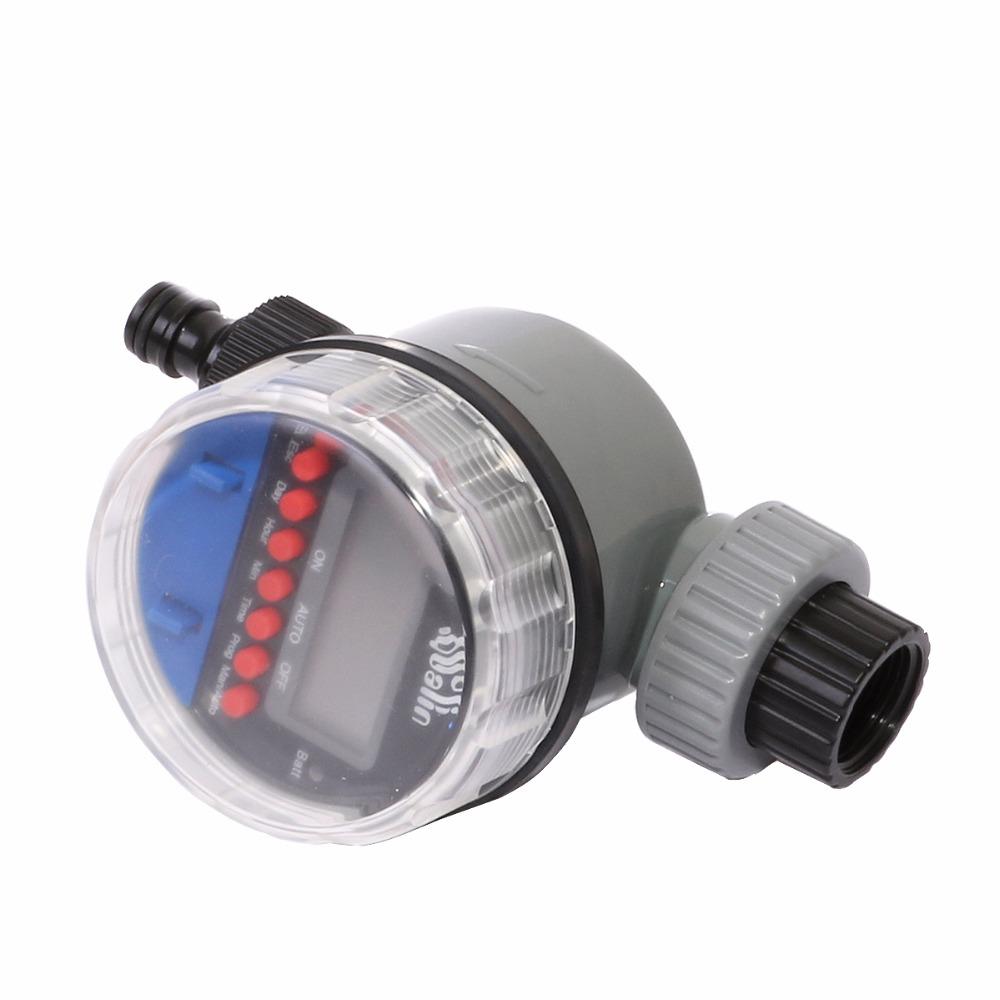 Angled view of the hose timer with connector and display