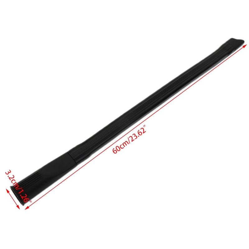 Flexible flat vacuum nozzle with dimension lines for length and end width