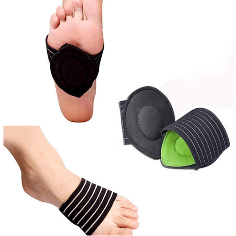 Arch support worn on the sole and on the ankle with striped band