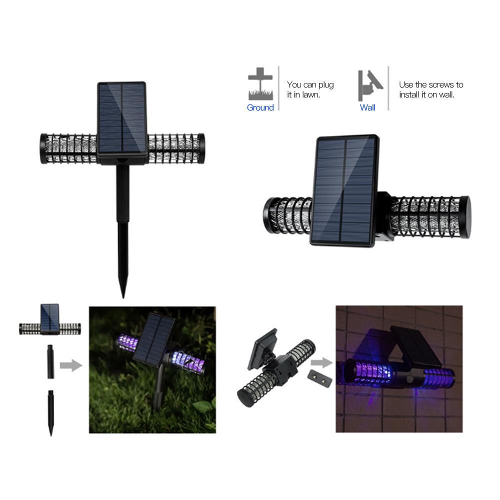 Garden lamp glowing on a lawn at night beside seating