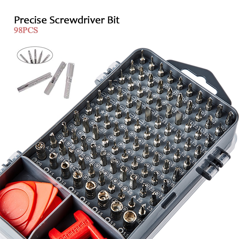 Repair kit contents arranged in their own compartments on a clean surface