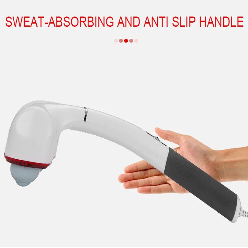 Massager shown with its handle and head in a home setting