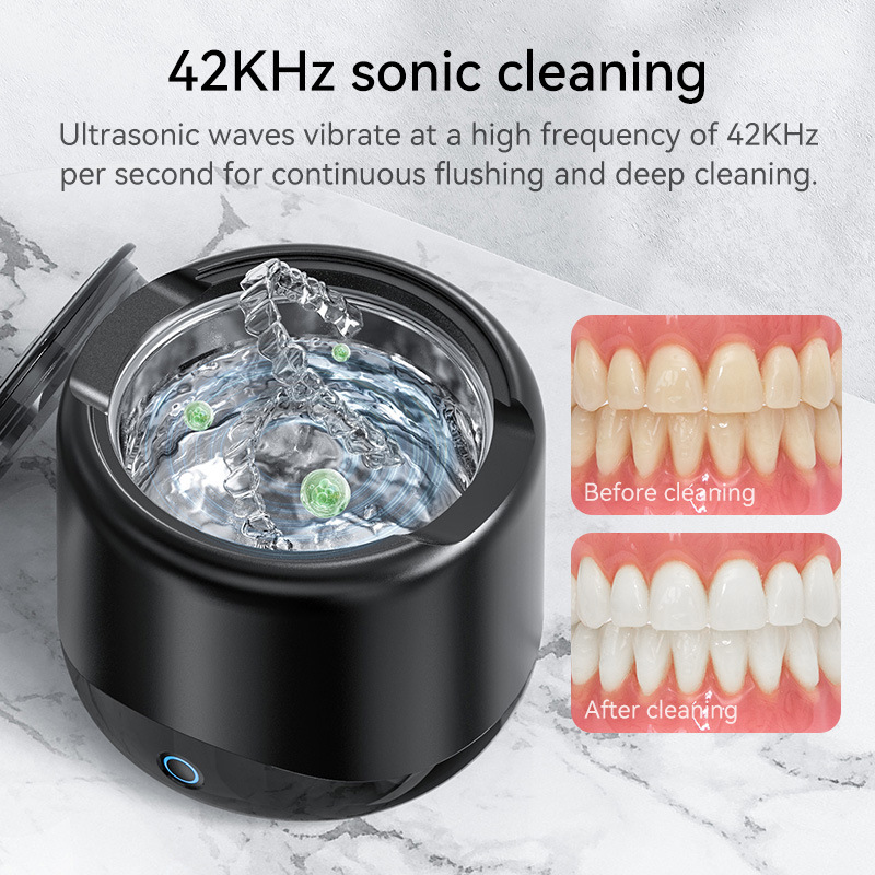 Ultrasonic cleaner with 42KHz claim and before and after denture photos